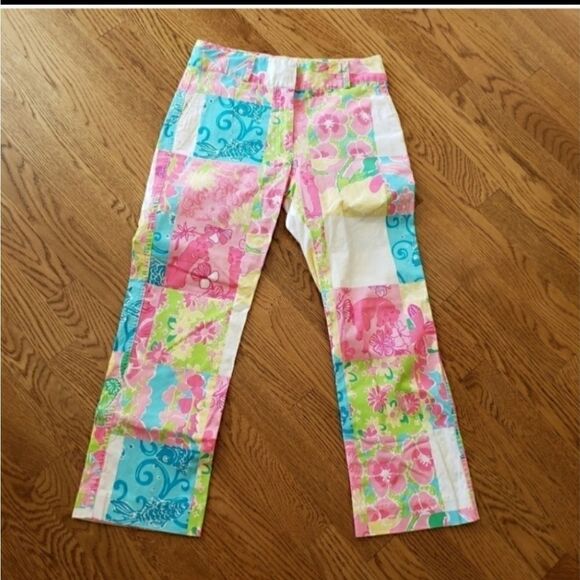 Lilly Pulitzer Vintage White Label Cropped Pants 0 Multi Petal Patch - Picture 4 of 4